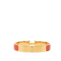 エルメス クリックH GM エナメルブレスレット バングル ゴールド オレンジレッド系 メッキ レディース HERMES 中古