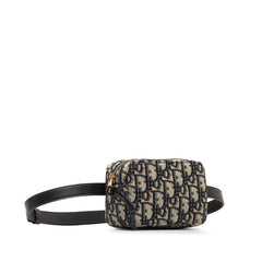 ディオール トロッター ポーチ ウエストバッグ ネイビー グレー キャンバス レザー レディース Dior 【中古】