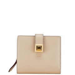 フェンディ スタッズ 二つ折り財布 ベージュ ピンク レザー レディース FENDI 【中古】