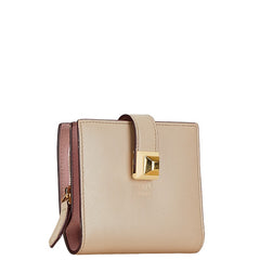 フェンディ スタッズ 二つ折り財布 ベージュ ピンク レザー レディース FENDI 【中古】