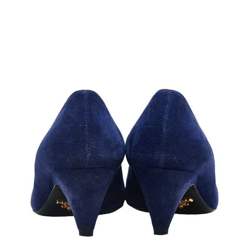 プラダ ヒール パンプス サイズ:37 1/2 ブルー スウェード レディース PRADA 【中古】