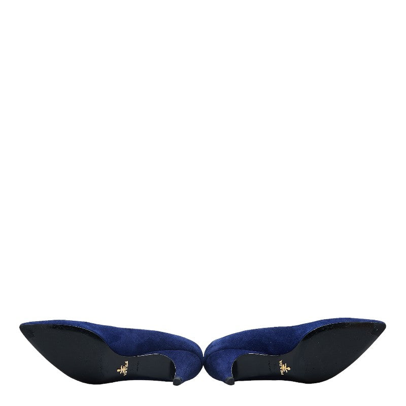 プラダ ヒール パンプス サイズ:37 1/2 ブルー スウェード レディース PRADA 【中古】