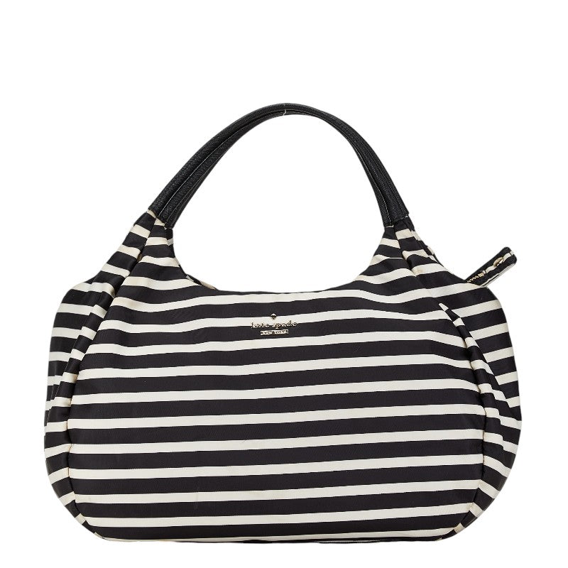 ケイトスペード ボーダー ハンドバッグ ブラック ホワイト ナイロン レザー レディース Kate Spade 【中古】