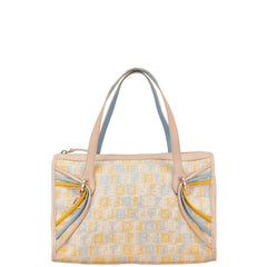 フェンディ ズッキーノ ハンドバッグ トートバッグ ベージュ イエロー ブルー キャンバス レザー レディース FENDI 【中古】