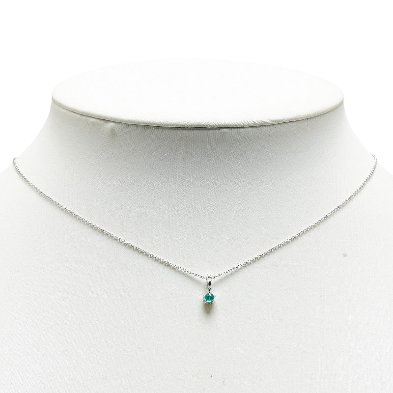 K18WG ホワイトゴールド エメラルド0.12ct 田中貴金属 オープンハート ネックレス レディース 【中古】