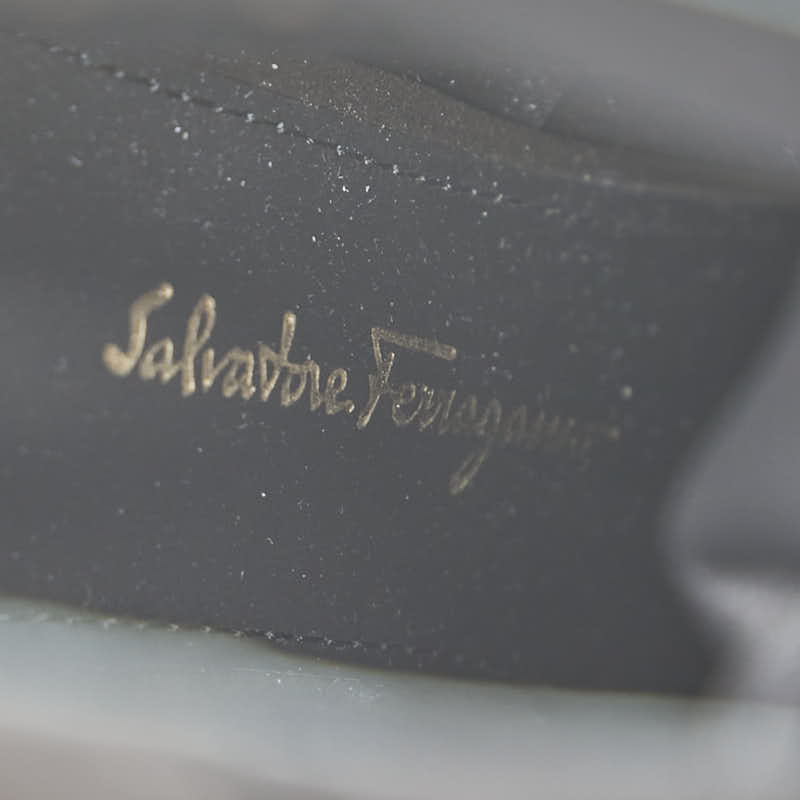 サルヴァトーレフェラガモ チャンキーヒール レースアップショートブーツ サイズ:7 ブラック スウェード レザー レディース Salvatore Ferragamo 【中古】