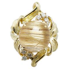 K18YG イエローゴールド ルチルクオーツ16.51ct ダイヤ0.27ct リング 指輪 #57 レディース 17.5号 【中古】