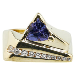 K18YG イエローゴールド タンザナイト1.05ct ダイヤ0.21ct トライアングル リング 指輪 #51 レディース 11号 【中古】