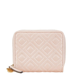トリーバーチ 刺繍 キルティング ラウンドファスナー 二つ折り財布 ピンク レザー レディース Tory Burch 【中古】