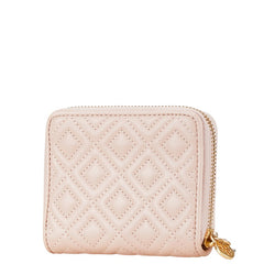 トリーバーチ 刺繍 キルティング ラウンドファスナー 二つ折り財布 ピンク レザー レディース Tory Burch 【中古】