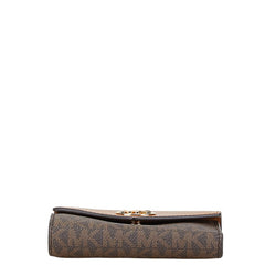 マイケルコース シグネチャー MK柄 二つ折り財布 コンパクトウォレット ブラウン PVC レザー レディース Michael Kors 【中古】