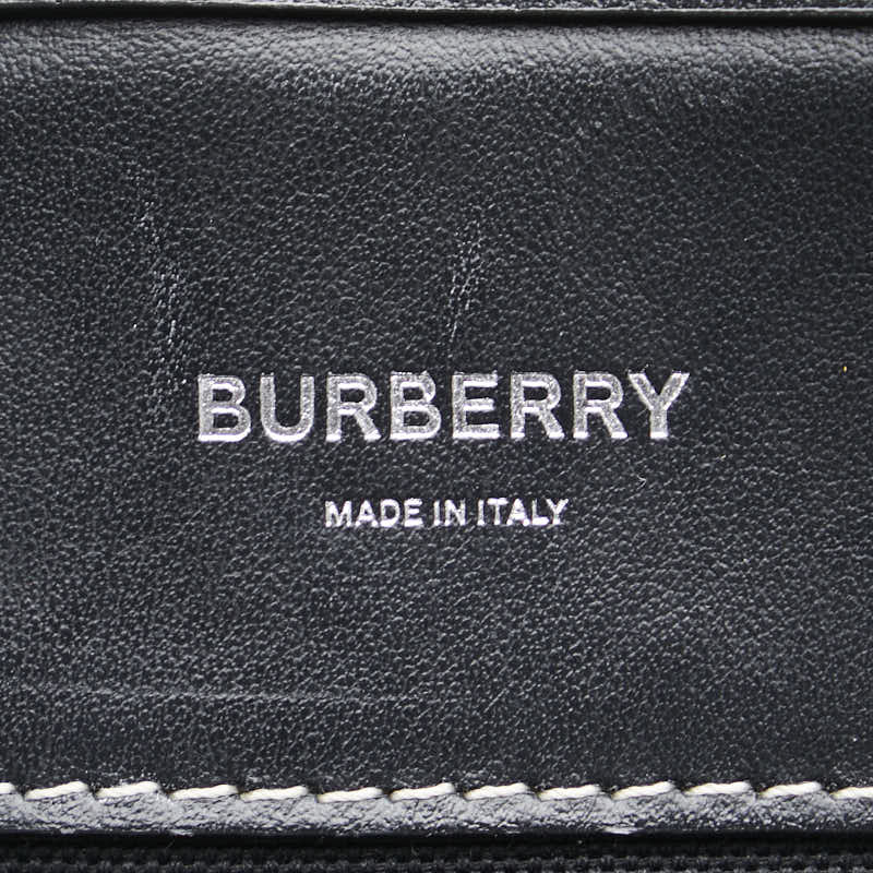 バーバリー ホースフェリー ロゴ ハンドバッグ ブラック ホワイト キャンバス レザー レディース BURBERRY 【中古】