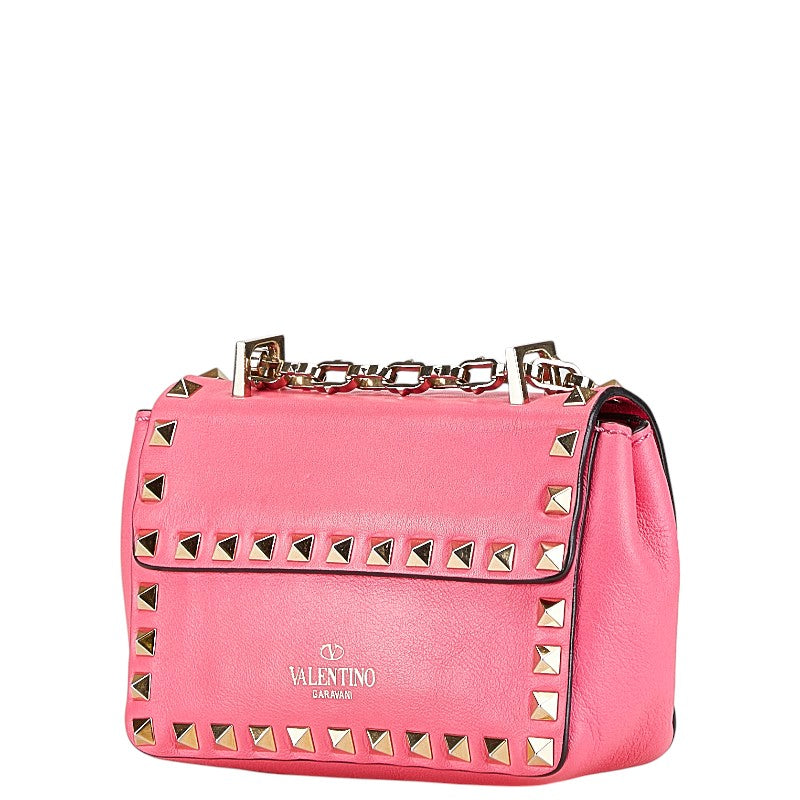 ヴァレンチノ スタッズ ミニ チェーン ショルダーバッグ ハンドバッグ ピンク ゴールド レザー レディース Valentino 【中古】