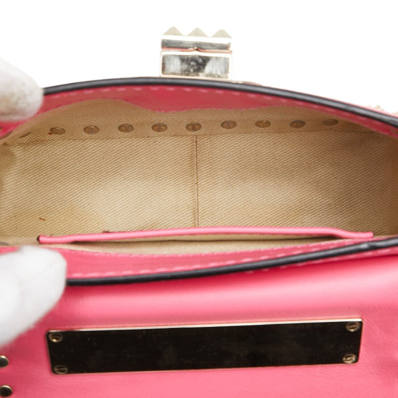 ヴァレンチノ スタッズ ミニ チェーン ショルダーバッグ ハンドバッグ ピンク ゴールド レザー レディース Valentino 【中古】