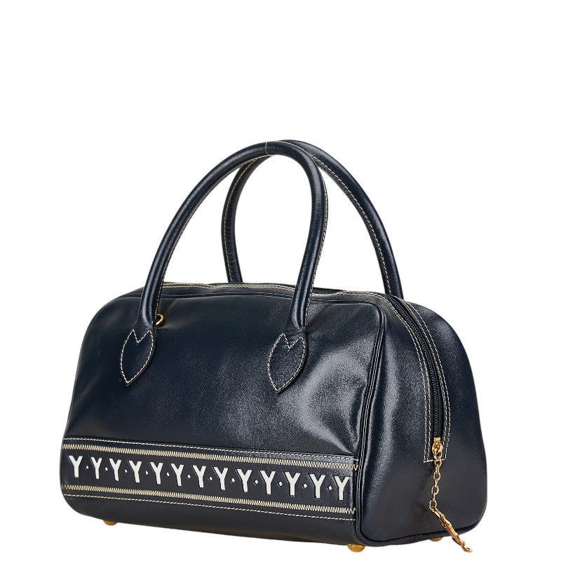サンローラン Yモチーフ ハンドバッグ ショルダーバッグ 2WAY ネイビー ホワイト レザー レディース SAINT LAURENT 【中古】