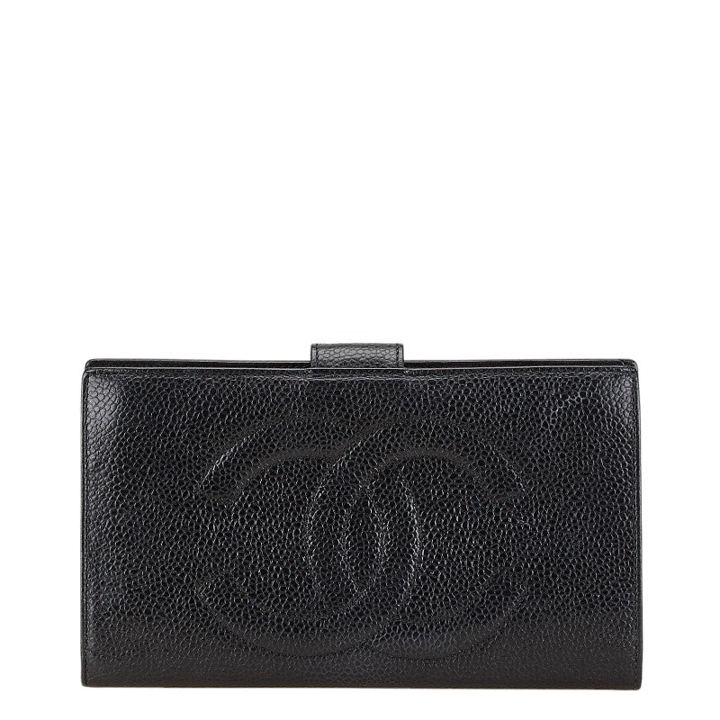シャネル ココマーク がま口 長財布 ブラック キャビアスキン レディース CHANEL 【中古】