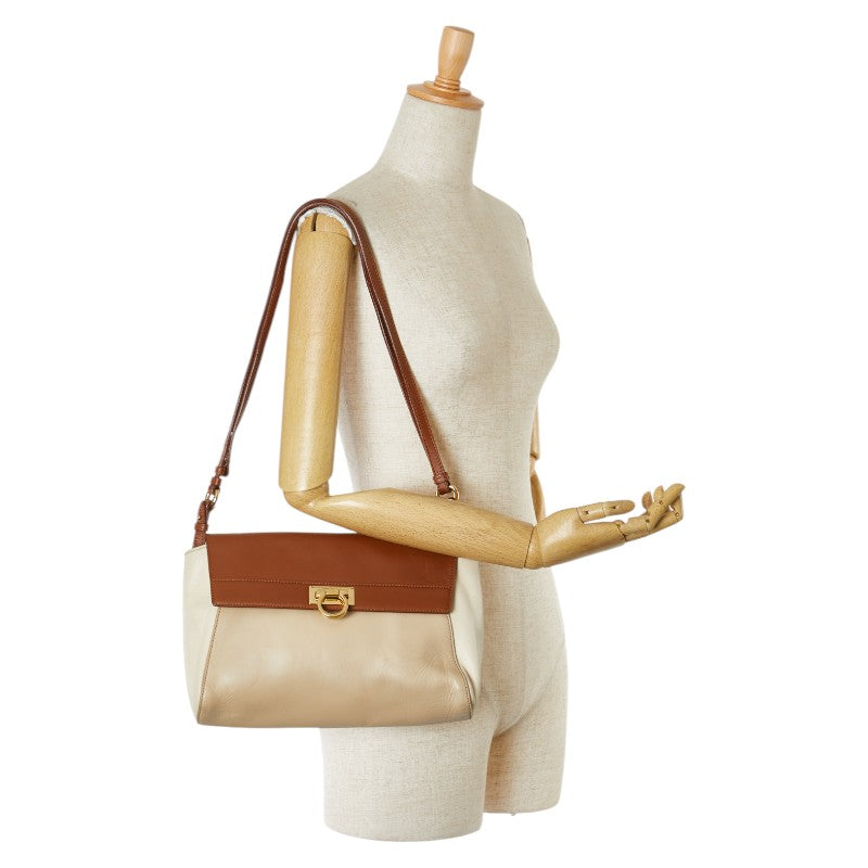 サルヴァトーレフェラガモ ガンチーニ ショルダーバッグ AU-21 D731 ブラウン ベージュ レザー レディース Salvatore Ferragamo 【中古】