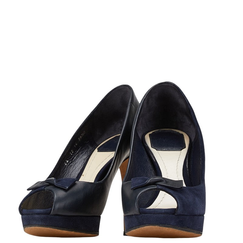 ディオール ハイヒール オープントゥ パンプス サイズ:36 1/2 ブラック レザー レディース Dior 【中古】
