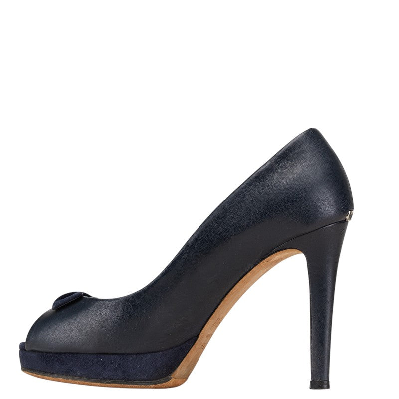 ディオール ハイヒール オープントゥ パンプス サイズ:36 1/2 ブラック レザー レディース Dior 【中古】