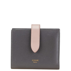 セリーヌ スモールストラップウォレット エッセンシャル 二つ折り財布 コンパクトウォレット グレー ピンク レザー レディース CELINE 【中古】