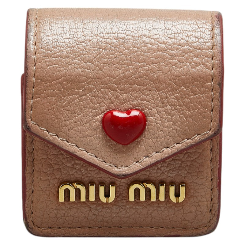 ミュウ ミュウ マドラスラブ AirPodsケース イヤホンケース 5TT106 ピンク レッド レザー レディース Miu Miu 【中古】