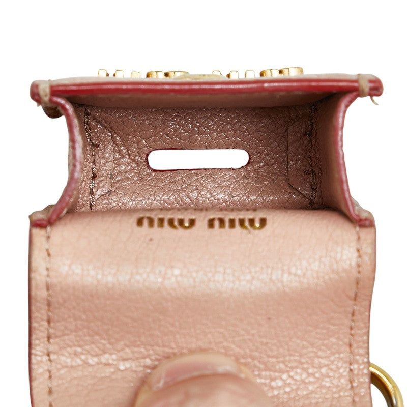 ミュウ ミュウ マドラスラブ AirPodsケース イヤホンケース 5TT106 ピンク レッド レザー レディース Miu Miu 【中古】