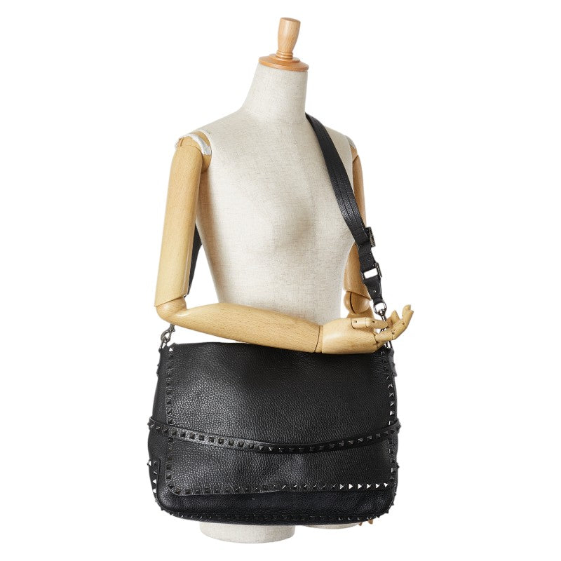 ヴァレンティノ ロックスタッズ 斜め掛け ショルダーバッグ ブラック レザー レディース VALENTINO 【中古】