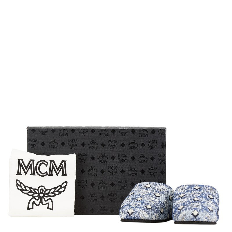 エム シー エム ロゴグラム ルームシューズ スリッパ ブルー ブラック キャンバス レディース MCM 【中古】