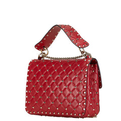 ヴァレンティノ ロックスタッズ スパイク ハンドバッグ チェーン ショルダーバッグ 2WAY レッド レザー レディース VALENTINO 【中古】