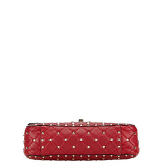 ヴァレンティノ ロックスタッズ スパイク ハンドバッグ チェーン ショルダーバッグ 2WAY レッド レザー レディース VALENTINO 【中古】