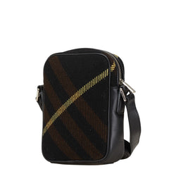 バーバリー チェック 斜め掛け ショルダーバッグ ブラック ブラウン ウール レザー レディース BURBERRY 【中古】