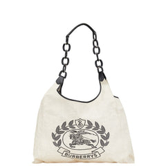 バーバリー シャドーホース トートバッグ ベージュ ブラック キャンバス レザー レディース BURBERRY 【中古】