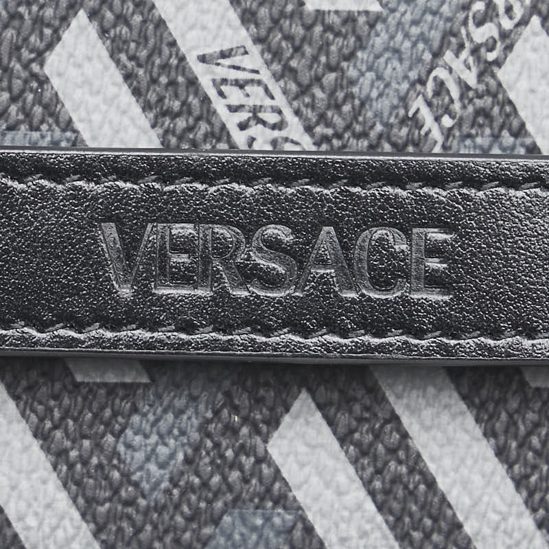 ヴェルサーチェ La Greca iPhone 12 専用ケース スマホケース ブラック グレー レザー レディース VERSACE 【中古】