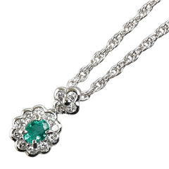 Pt900 プラチナ Pt850 プラチナ エメラルド0.20ct ダイヤ0.21ct プチ ネックレス レディース 【中古】