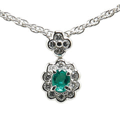 Pt900 プラチナ Pt850 プラチナ エメラルド0.20ct ダイヤ0.21ct プチ ネックレス レディース 【中古】