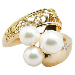 タサキ K18YG イエローゴールド アコヤパール5.8～6.8mm ダイヤ0.02ct リング 指輪 レディース TASAKI 11号 【中古】