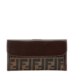 フェンディ ズッカ 長財布 01339 ブラウン キャンバス レザー レディース FENDI 【中古】