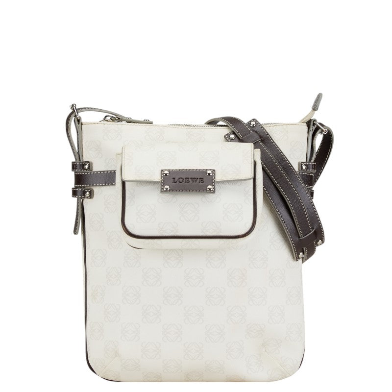 ロエベ アナグラム ショルダーバッグ ホワイト ブラウン PVC レザー レディース LOEWE 【中古】