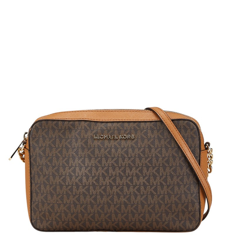 マイケルコース シグネチャー 斜め掛け チェーン ショルダーバッグ 35F8GTTC3B ブラウン PVC レザー レディース Michael Kors 【中古】