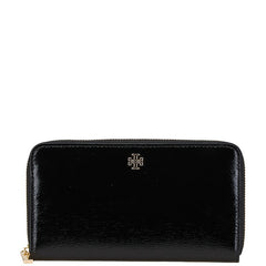 トリーバーチ ロゴ金具 ラウンドファスナー 長財布 ブラック エナメル レディース Tory Burch 【中古】
