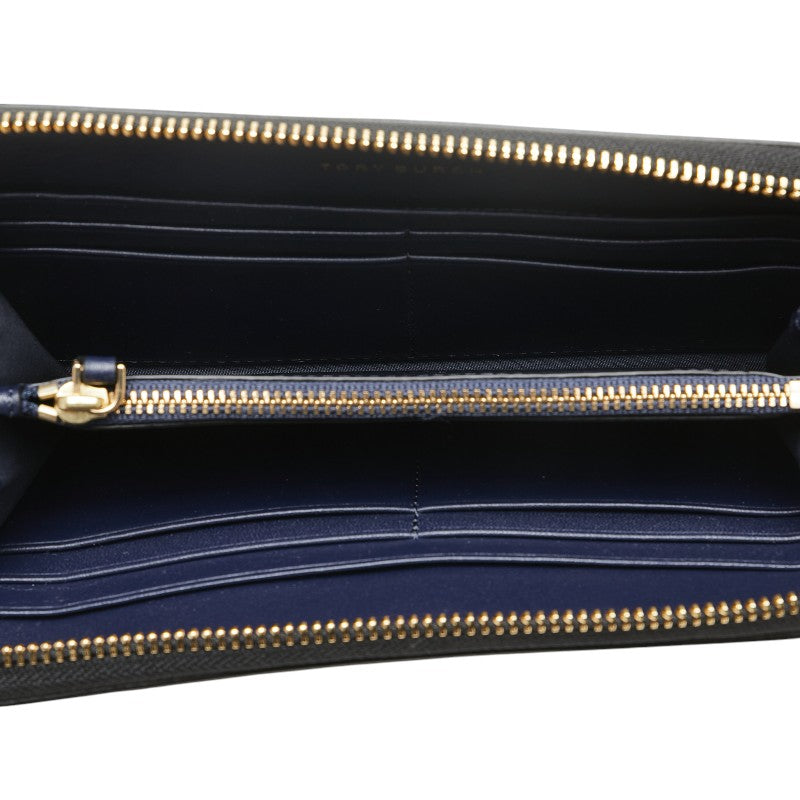 トリーバーチ ロゴ金具 ラウンドファスナー 長財布 ブラック エナメル レディース Tory Burch 【中古】