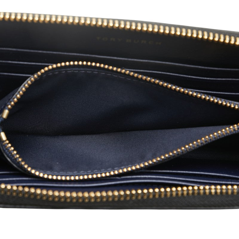 トリーバーチ ロゴ金具 ラウンドファスナー 長財布 ブラック エナメル レディース Tory Burch 【中古】