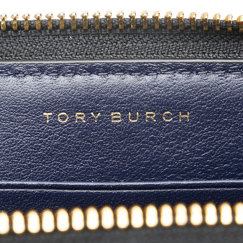 トリーバーチ ロゴ金具 ラウンドファスナー 長財布 ブラック エナメル レディース Tory Burch 【中古】