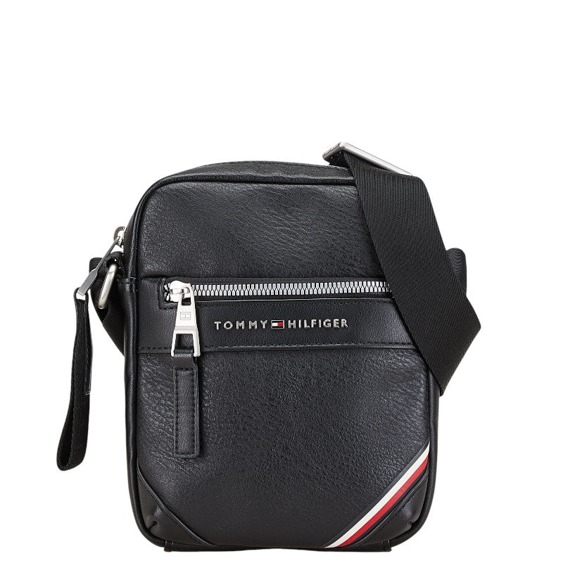 トミーヒルフィガー 1985 PU MINI REPORTER ミニリポーター 斜め掛け ショルダーバッグ ポシェット ブラック レザー メンズ TOMMY HILFIGER 【中古】