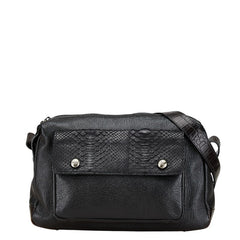 Les sacs Adam ルサックアダム クロコ型押し 斜め掛け ショルダーバッグ ブラック レザー レディース 【中古】