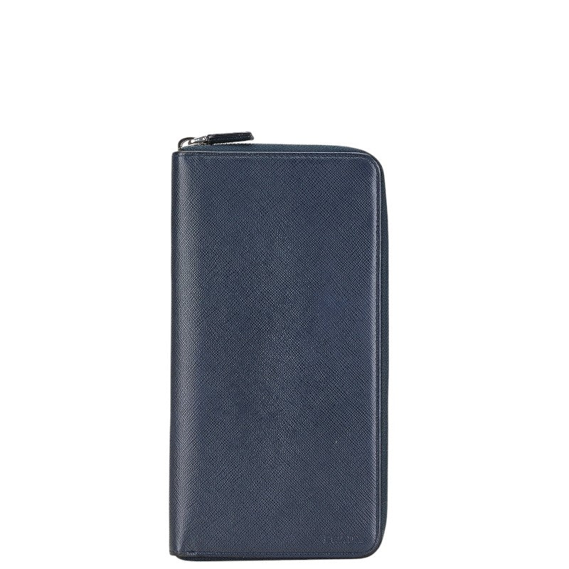 プラダ サフィアーノ ラウンドファスナー 長財布 トラベルオーガナイザー ダブルジップ 2ML220 ネイビー レザー メンズ PRADA 【中古】