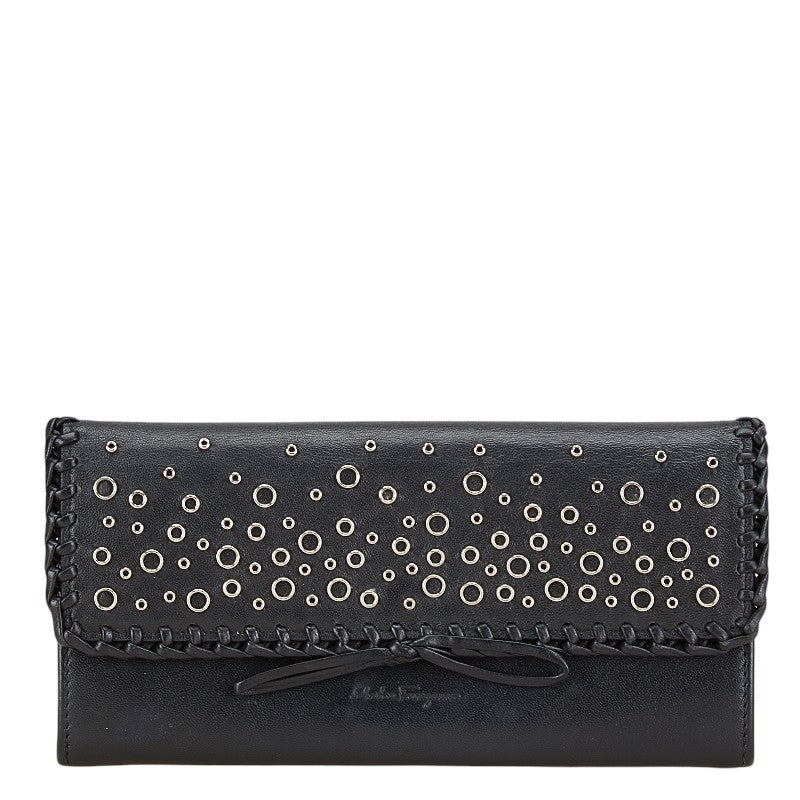 サルヴァトーレフェラガモ リボン 長財布 ブラック レザー レディース Salvatore Ferragamo 【中古】