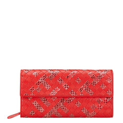 ボッテガヴェネタ イントレチャート 長財布 レッド レザー パイソン レディース BOTTEGAVENETA 【中古】