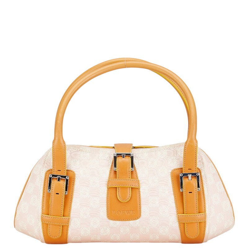 ロエベ アナグラム センダ ハンドバッグ ピンク ブラウン キャンバス レザー レディース LOEWE 【中古】