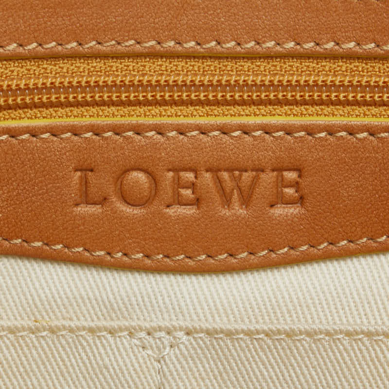 ロエベ アナグラム センダ ハンドバッグ ピンク ブラウン キャンバス レザー レディース LOEWE 【中古】